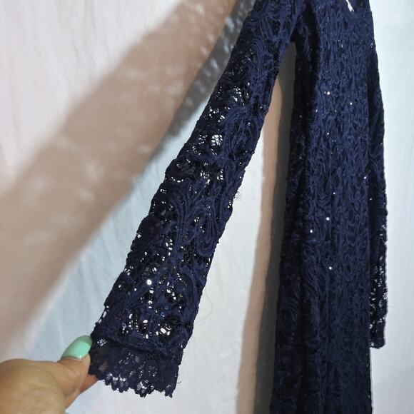 My Michelle Navy Blue Lace & Sequin Bodycon Dress Event Classic Size L - Picture 4 of 8
